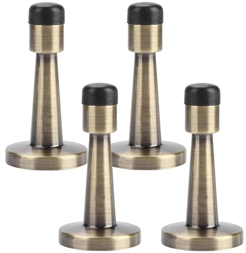4Pcs Brass Door Stop, Wall Mounted Door Stop, Antique Brass Door Stoppers, Zinc Alloy Wall Protector for Indoor Use, Wall Protector with Rubber Buffer Bumper, Ideal for Home, Hotel and Office