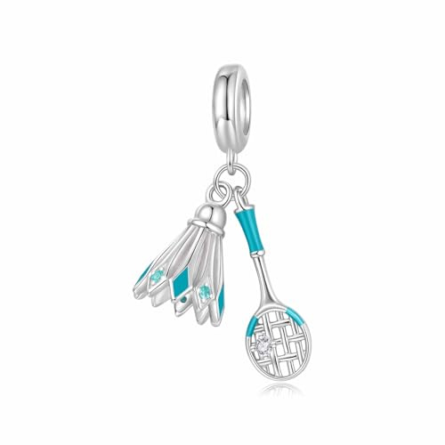 Teleye Badminton Federball Anhänger Charm, 925 Sterling Silber Zubehör, Kompatibel mit 3mm-4,5mm Armband