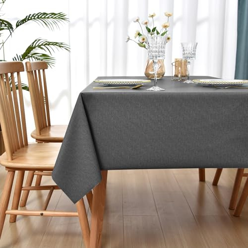 WenYa PVC Tablecloth, Wipeable Table Cover, Reusable Waterproof Protector | Charcoal Grey, Rectangle 215x137, Stain & Oil Proof, Easy Wipe Clean, Flexible & Soft, Indoor/Outdoor Use, Cut-to-Size Option
