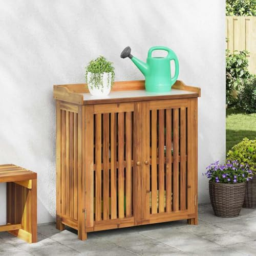 Mokuyary Garten-Schrank Natur 93 x 41,5 x 98 cm Massivholz Akazie, Outdoor Aufbewahrungsschrank für außenbereich, Garten, Terrasse, Balkon, Gartengeräten, Poolzubehör -A1