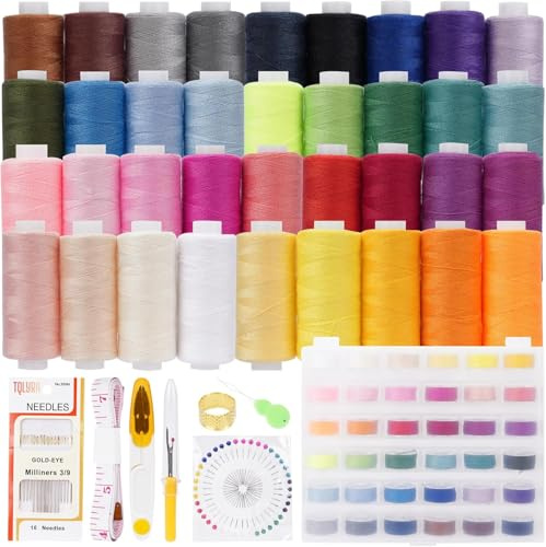 JOTOL Juego de Hilos de Coser,36 Colores 400 Yardas Hilo para Maquina de Coser por Carrete y 36 Carretes de Hilo de Bobina,Kit de Costura para Uso Diario,Bordar y Tejer,Coser a Mano