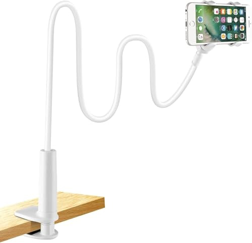 Polymarket Soporte Móvil Mesa Flexible para Cama, Brazo de 90 cm | Pinza ajustable, cuelga móvil, giro 360°, cuello flexible, soporte manos libres, compatible con iPhone y Android