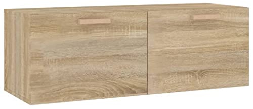 HETFTJN Armoire Murale Suspendue 100 cm, Meuble TV Mural en Bois d'Ingénierie avec 2 Tiroirs, Meuble de Rangement Flottant pour Salon et Entrée, Couleur Chêne Sonoma