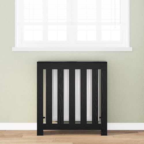 Ziaphsol Cache-Radiateur en Bois d'Ingénierie Chêne Noir 78 x 20 x 82 cm avec Étageres, Support Fixation, Protection Murale pour Salon Chambre Salle de Bain