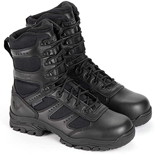 Thorogood Deuce 8” Waterproof Side-Zip Black Tactical Boots for Men and Women with Composite Safety Toe, Full-Grain Leather, and Slip-Resistant Outsole; BBP & Rated, Black - 10 M US