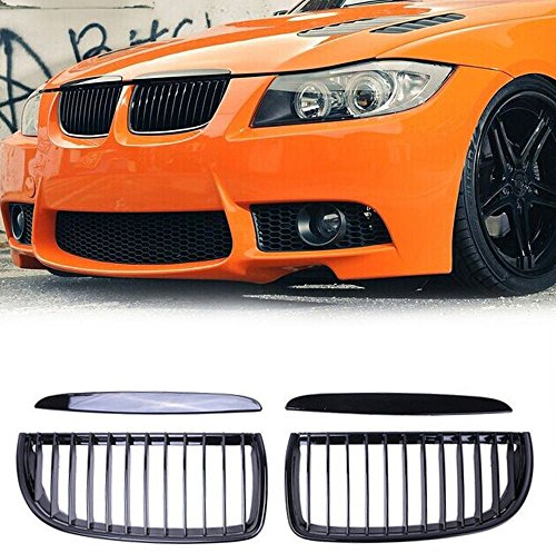 Ricoy - Negro brillante Frente Parachoque reja parrilla 2005-2008 325i 328i Sedan Wagon E90 E91 4 puertas.