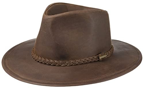 Stetson Buffalo Leather Westernhut - Lederhut Damen/Herren - Cowboyhut Sommer/Winter - Rodeohut aus Leder (Büffel) - Hut wasserabweisend - Regenhut Dunkelbraun L (58-59 cm)