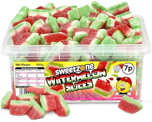 Sweetzone Fizzy Watermelon Sweets - 800g Tub of Chewy Sweets Watermelon - Experience the Sweet and Sour, Fizzy Sweets Watermelon Slice - Mouthwatering Tangy Flavor for Halal Sweet Connoisseurs