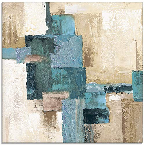 ARTland Wanddeko Glasbilder Wandbild Glas Bild einteilig 30x30 cm Quadratisch Gemälde Modern Abstrakte Kunst Türkis S7HX