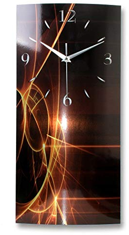 Kreative Feder „Abstrakt“ - Designer-Wanduhr aus gebürstetem Aluminium in Zwei Größen mit leisem Uhrwerk (Abstrakt schwarz-rot, Quarzuhr 80x40cm)