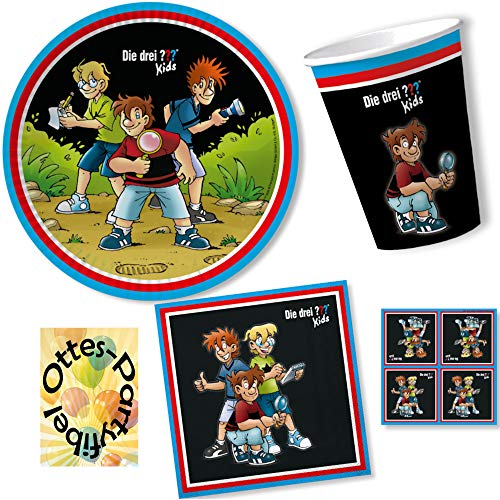 HHO Die DREI ???-Party-Set Fragezeichen-Kids-Party-Set Detektiv-Party-Set für 8 Spürnasen 36tlg. Teller Becher Servietten