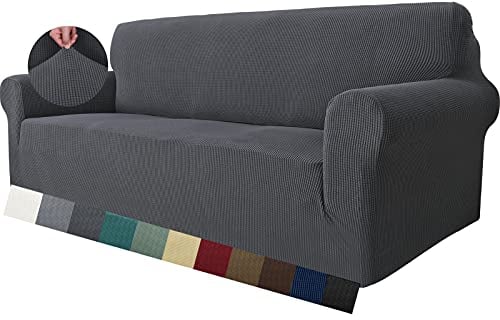 MAXIJIN Super Stretch Sofabezug für 3-Sitzer, universell, Jacquard-Stoff, Spandex, Schutz für Haustiere, ideal für Hunde (3-Sitzer, grau)