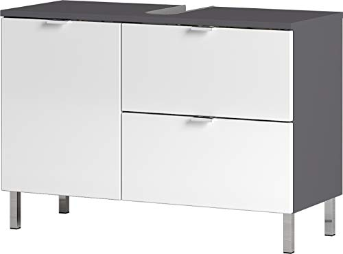 Germania WB-Unterschrank 8530-569 GW-MAURESA, in Graphit/weiß, Frotnen in Hochglanz, EIN Schubkasten, Oberboden mit Aussparung für Siphon, 80x56x34 cm (BxHxT)