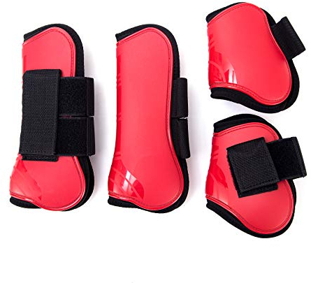 Merauno® Gamaschen Pferde 4er Set Gamaschen Paar für vorne hinter Hartschale und Klettverschluss für Damen& Herren PU Robust Elastisch Tendon Boots Classic (L(WB), Rot)