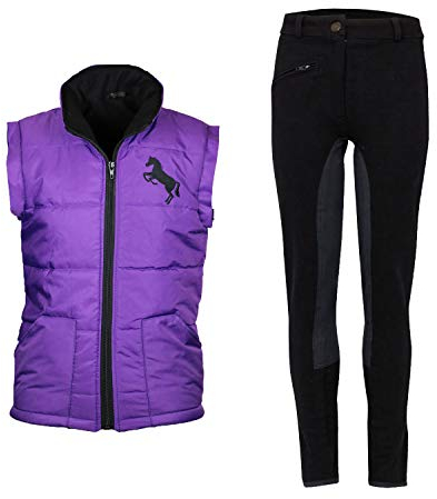 MS-Trachten Reitset Kinder Reitweste Pia Lila mit Reitleggings Schwarz (134/140)