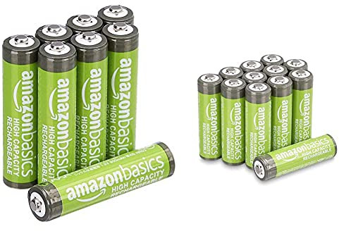 Amazon Basics Piles Rechargeables AA Haute capacité 2400 mAh (Lot de 12) - Pré-chargées & Piles Rechargeables AAA Haute capacité, (Lot de 8) - Pré-chargées (Le visuel Peut différer)