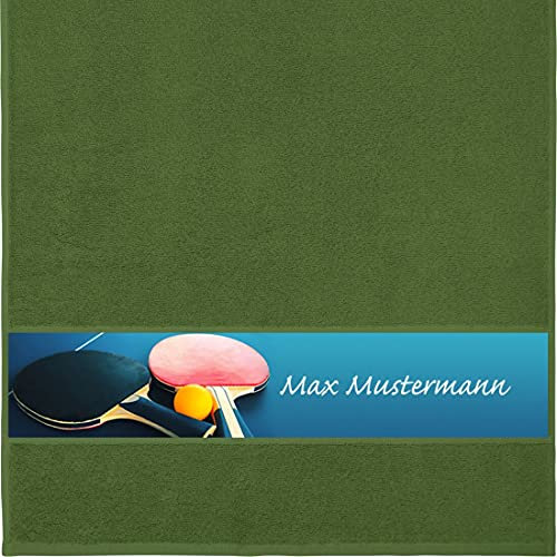 Manutextur Handtuch Mit Namen - Personalisiert - Tischtennis Motiv - Viele Farben - Dusch-Handtuch - Dunkelgrün - 50x100 cm - Persönliches Geschenk Mit Wunsch-Name