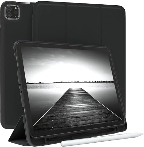 EAZY CASE - Schutzhülle mit Stifthalter für iPad Pro 11 1. 2. 3. 4. Generation Case Hülle mit Stifthalterung Tablet Cover Touchpen Smartcase aufstellbar Klappcase Auto Sleep Wake Up Etui Schwarz