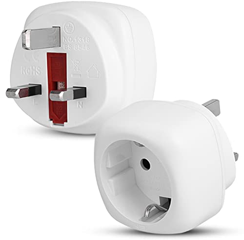 Pack of 1 | Travel Adaptor | EU to UK Plug Adapter | European to UK Adaptor | 2 Pin to 3 Pin | | Euro to UK Plug Adaptor | (White)