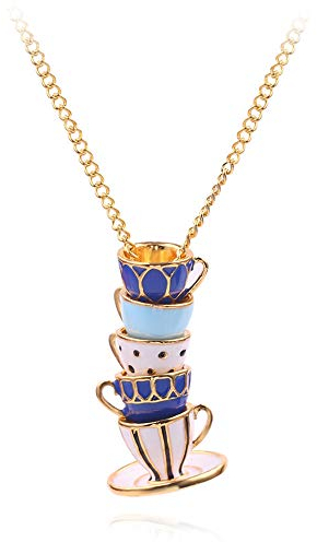 Zhang shine Dainty Funny Stacked Enamel Teacup Necklace, 3D Interlock Teapot Coffee Tea Cup Pendant Elegant Teacup Long Sweater Necklace for Women, One Size, Zinc, No Gemstone