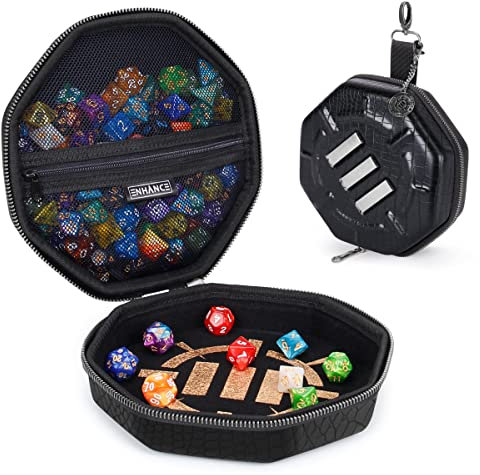 ENHANCE DND-Würfelablage und Würfeletui – Collector's Edition DND-Würfelhalter für bis zu 150 D&D-Würfel mit robustem Äußeren und schützendem Inneren – Würfelrollablage (Drachen Schwarz)