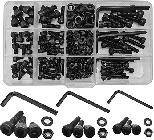 Kit di 219 Nero Pezzi Esagono Incassato Bulloni Set Viti e Dadi M6/M5/M4 Viti a Brugola In Acciaio al Carbonio, Viti Bulloni Esagonali, Bulloni Dadi Rondelle