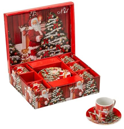 Lamart Noel by Set di 6 Tazze caffè Natalizie 80ml con Piattino 11cm Porcellana