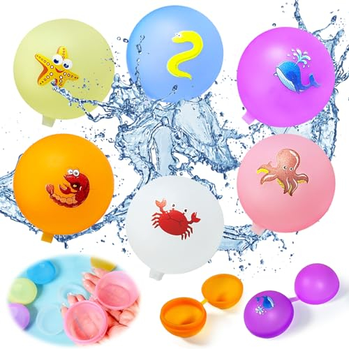 6 Stück Wasserbomben Wiederverwendbar, Wasserbomben Selbstschließend, Wiederbefüllbare Silikon Wasserballons Spielzeug für Kinder Erwachsene Sommer Outdoor Wasserschlachten, Familienaktivitäten