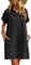 Zeagoo Women's Short Sleeve Linen Loose Casual Shift Dress with Pockets Knee Length Black L