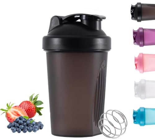 Protein Shaker Bottle, Shaker with Stainless Steel Mixing Ball, BPA- and DEHP-free, Dishwasher Safe, Leakproof Flip On Lid, Black, 400 ml(Black)