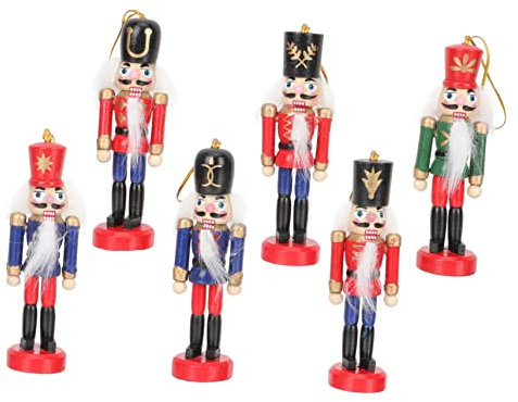 PRETYZOOM 2 Set Di Statuette in Legno A Forma Di Soldato Schiaccianoci Da Tavolo Per Decorazioni Natalizie 6 Pezzi*2