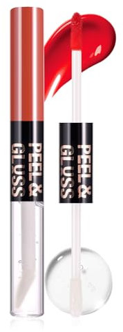 Prreal 2 in 1 Peel Off Lip Stain & Lip Oil, Matte Finish Tattoo Lip Stain Peel off, Transparent Lip Oil Highly Pigmented, Long-lasting Waterproof, Transfer-poof Double Lip Makeup (02 Romance)