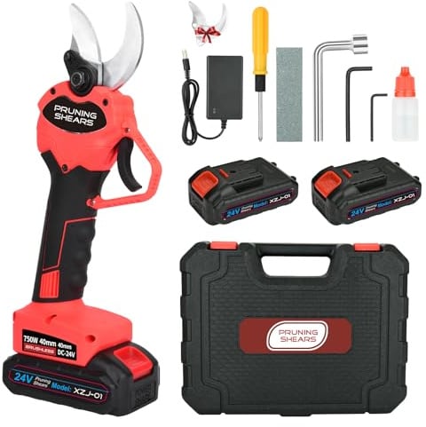 Akku Astschere 40 mm, SK5 Klinge, 2×3000 mAh, Sicherheitsverriegelung (Rot) | Bürstenlos, leise & kräftig • Softgrip • Sicherheitsverriegelung • saubere Schnitte • für Hecken & Sträucher