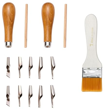 Lino Cutting Tools – 2 Set Linoleum Cutter Tools Wood Carving & Block Printing, Lino Printing Tool Kit with Multiple Blades & Cleaning Brush for Sculpture, Craft and DIY Art Projects
