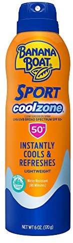 Banana Boat Sport Cool Zone SPF 50 Sunscreen Spray, 6oz, Sport Sunscreen Spray SPF 50, Clear Sunscreen Spray, Banana Boat Sunscreen Spray SPF 50, Oxybenzone Free Sunscreen, 6oz