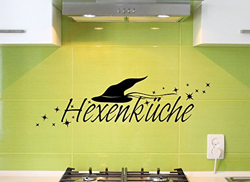 Grandora Wandtattoo Wort Hexenküche + Hexenhut & Sterne I Mittelgrau (BxH) 58 x 17 cm I Küche Esszimmer Sticker Aufkleber Wandaufkleber Wandsticker W1138