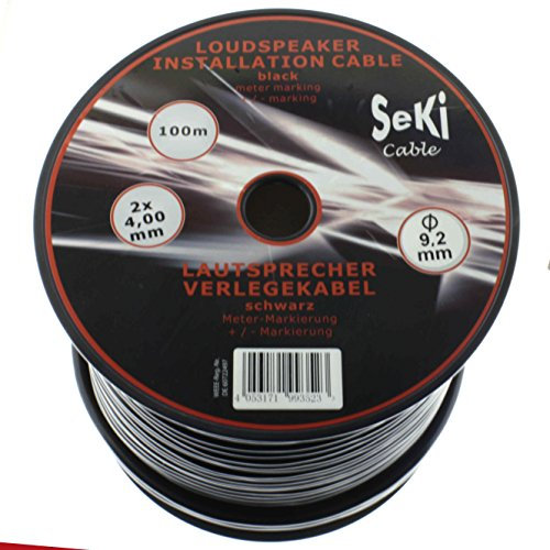 Cable de altavoz redondo 2 x 4,0 mm², color negro, bobina de 100 m, cable de instalación CCA -PA, cable de audio, cable de caja