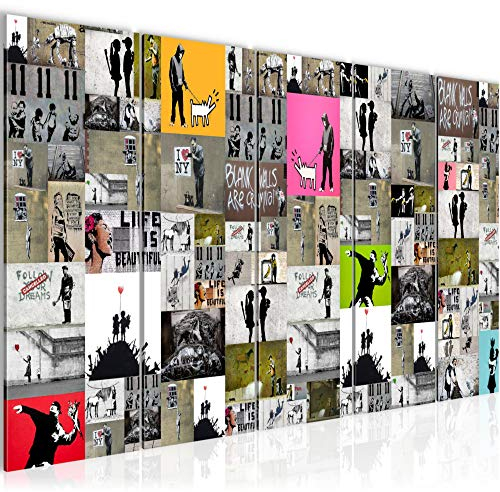Runa Art Wandbild XXL Collage Banksy Loft Wohnzimmer 200 x 80 cm Bunt 5 Teilig - Made in Germany - 302755a
