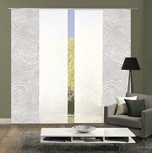Home Fashion 94133 | 4er-Set Schiebegardinen Madera | blickdichter Dekostoff & transparenter Halborganza | 4X jeweils 245x60 cm | Farbe: Natur