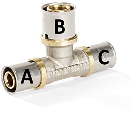 H2O-Flex Pressfitting T-Stück reduziert 26x3mm-26x3mm-16x2mm, Verbundrohr | für Mehrschichtverbundrohr, Aluverbundrohr, DVGW zertifiziert, Pressprofil: TH, U und H