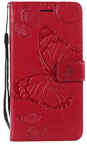 DENDICO Cover per Galaxy J5 2016, Pelle Portafoglio Custodia per Samsung Galaxy J5 2016 Custodia a Libro con Funzione di appoggio e Porta Carte di Credito - Rosso