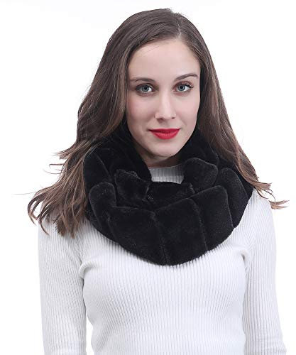 Lina & Lily Loop Schal Damen Winter Schlauchschal aus Kunstpelz (Schwarz)