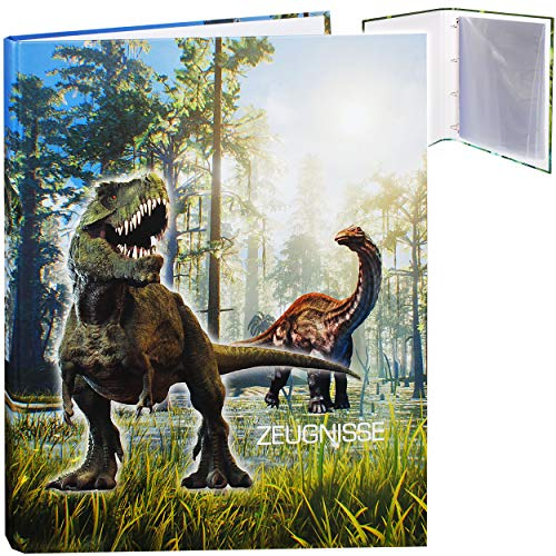 alles-meine.de GmbH Zeugnismappe/Ringbuch/Zeugnisringbuch - Zeugnisse Dinosaurier - Dino T-Rex - Erweiterbar für Einsteckseiten + Einlagen - A 4 - Dokumentenmappe - A4 Ring..