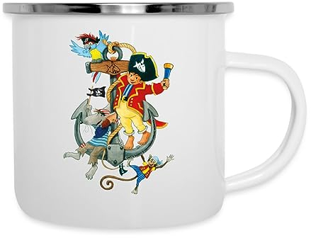 Spreadshirt Käpt'n Sharky Schiffskapitän Camping-Becher, One size, Weiß