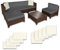 TecTake® Conjunto Jardín de Ratán con Cojines y 2 Juegos de Fundas, Conjunto Terraza Resistente a la Intemperie, Muebles Jardín Exterior 4 Sillones, 1 Mesa, 1 Puf, con Tornillos Acero - Negro/marrón