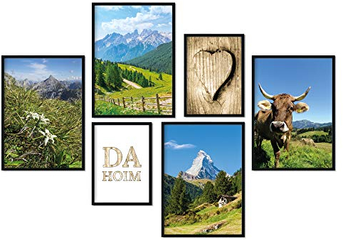 Premium Poster Set | Deko Bilder Wohnzimmer Modern | Schlafzimmer Bild für die Wand | (Berge ALM rustikal, A4 | A5)