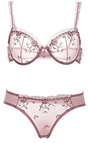 varsmiss Femme Soutien-Gorge en Dentelles Non-Rembourré Tulle Confortable Ensembles de Lingerie (Rose,90B)