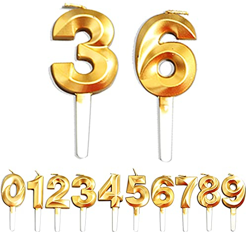 Geburtstag Zahl Kerzen, 3/6/36/63 JJubiläumstorten Dekoration, Gold Nummer Geburtstagskuchen kerzen, Kuchen Dekoration für Geburtstag Party Hochzeit Jahrestag Abschlussfeier Feier Lieferungen