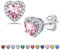 Bestyle Clous d'oreilles Femme S925 Argent 5 mm cœur Petites Boucles d'oreilles en Pierre de Naissance Zircon Blanc-Octobre Cristal Rose