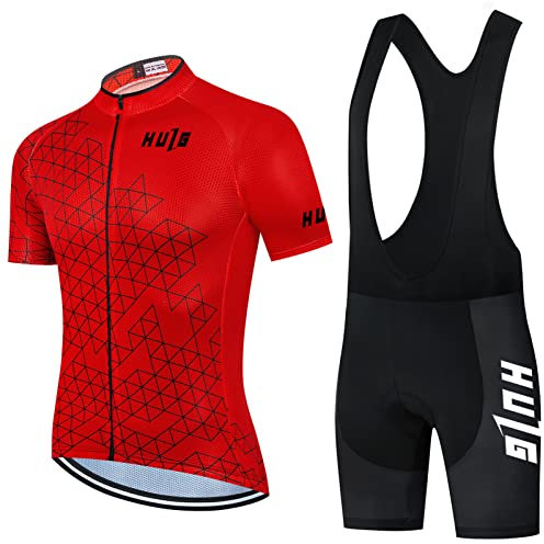Herren Radtrikot Set Fahrrad Kurzarm Set Trikot + 9D Cushion Radlerhose Sommer Atmungsaktiv Fahrradtrikot Für Rennrad MTB (Red-02,XL)
